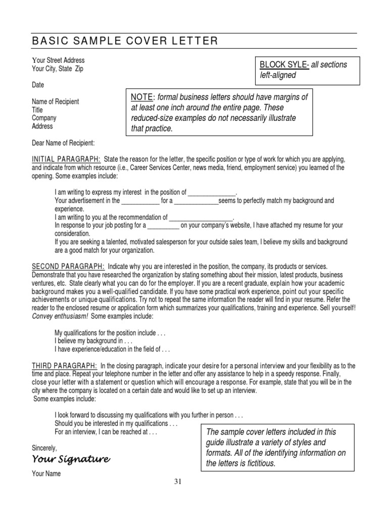 Basic Sample Cover Letter | PDF | Career & Growth