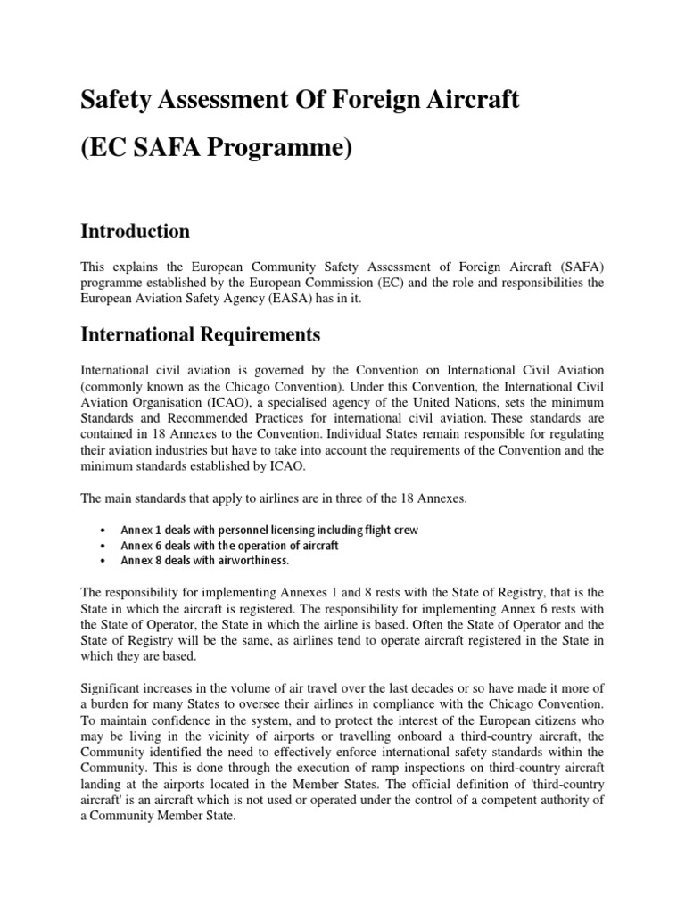EC SAFA Programme: Aircraft Safety Inspections | PDF | Aviation ...