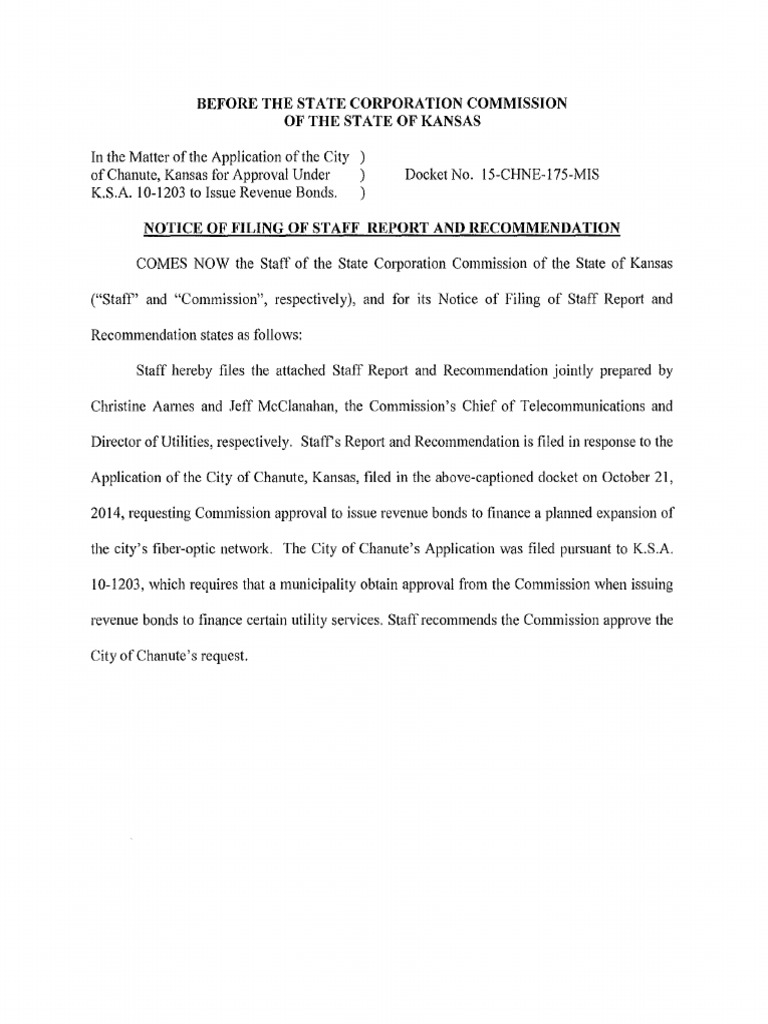 15-CHNE-175-MIS Notice of Filing of Staff Report and Recommendation ...