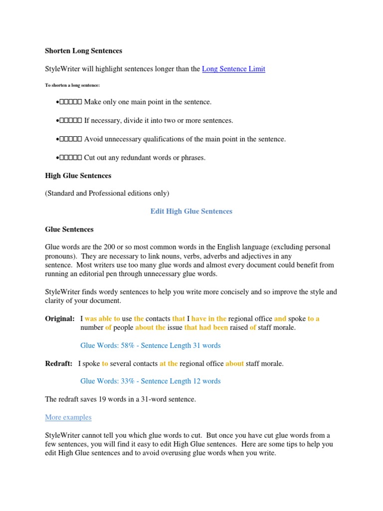 Shorten Long Sentences | PDF | Verb | Sentence (Linguistics)