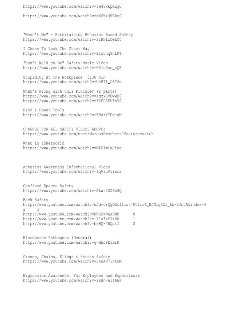 Safety Videos PDF Occupational Safety And Health Administration