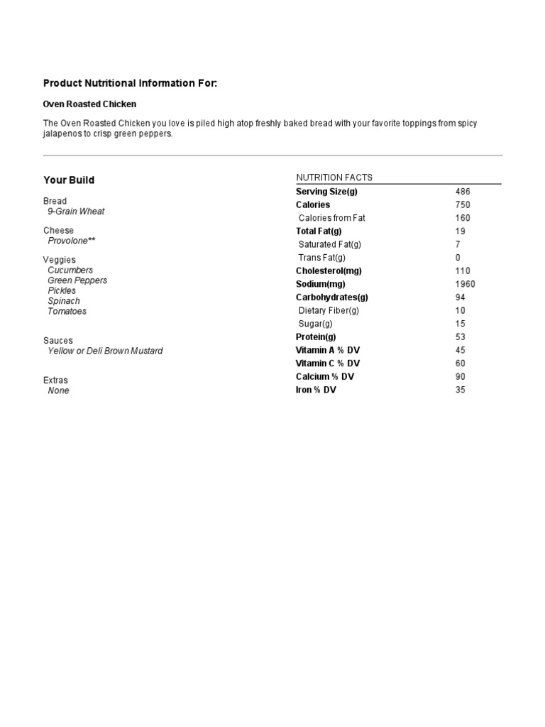Product Nutritional Information For:: Green Peppers Pickles Spinach ...