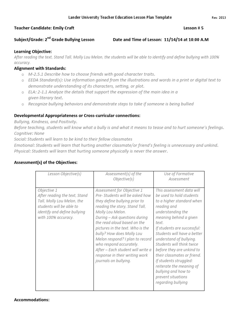 bullying lesson plan Lesson Plan Bullying