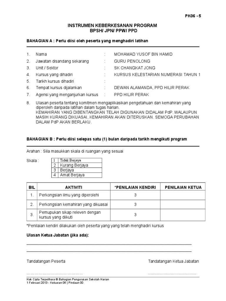 Trainees2013: Contoh Borang Dda Yang Telah Diisi