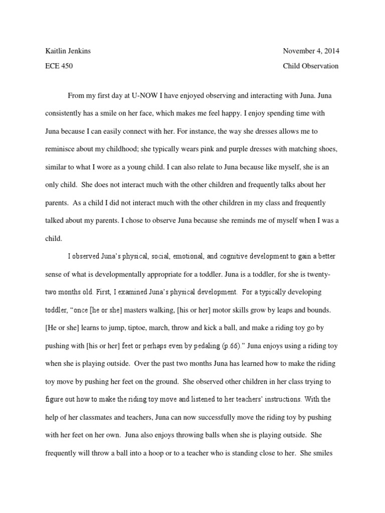 Child Observation Paper  PDF  Toddler  Behavioural Sciences