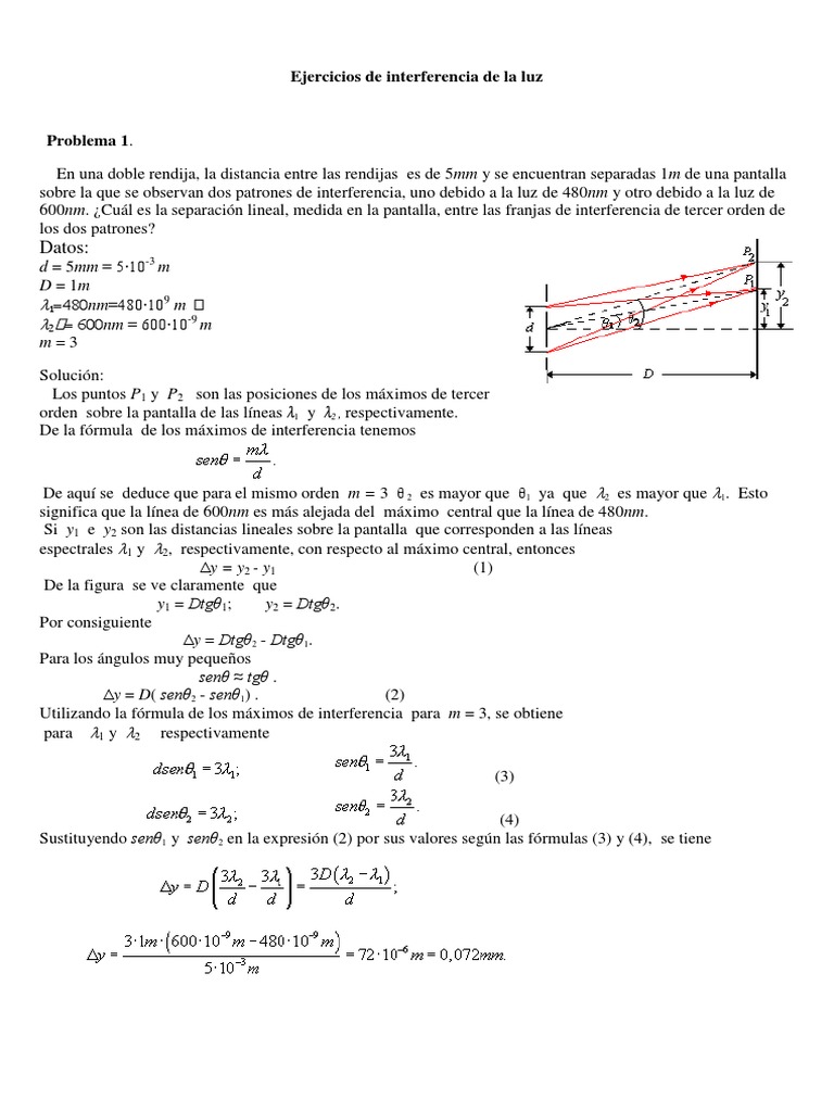Ejercicios de Interferencia de La Luz Ligero Física
