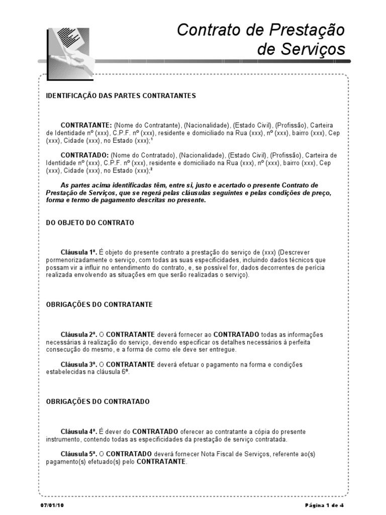 Modelo de Contrato de Prestação de Serviço | PDF | Lei das Obrigações |  Estado