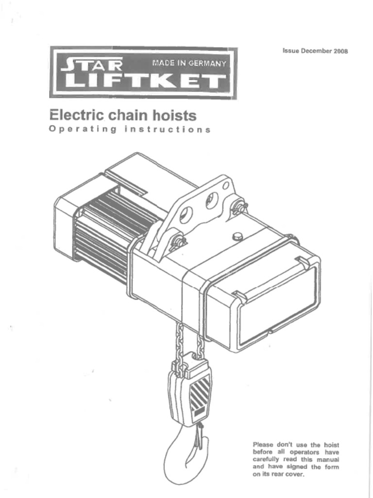 Manual For Liftket Electrical Chain Hoist PDF | PDF | Manufactured Goods