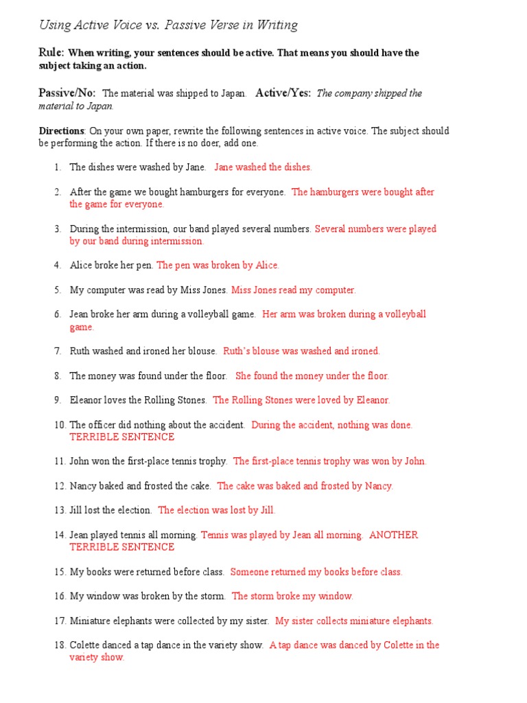 Worksheets Active Vs Passive Voice Worksheet wednesday worksheet key leisure