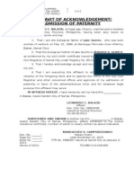 Affidavit of Acknowledgement/ Admission of Paternity