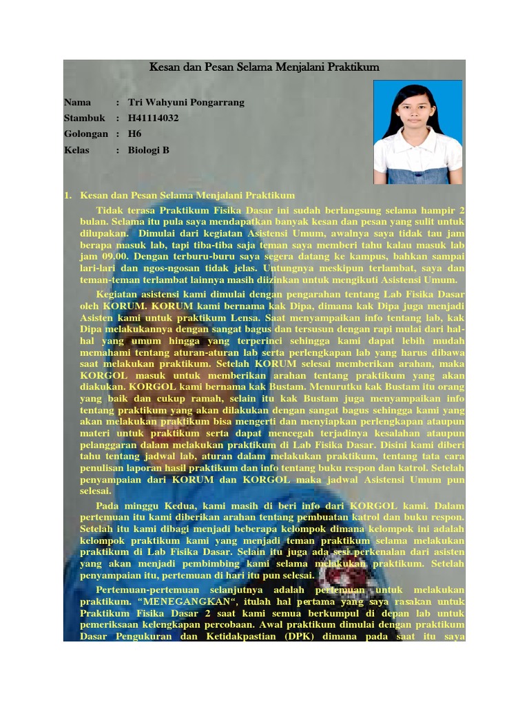Kesan Dan Pesan Selama Praktikum