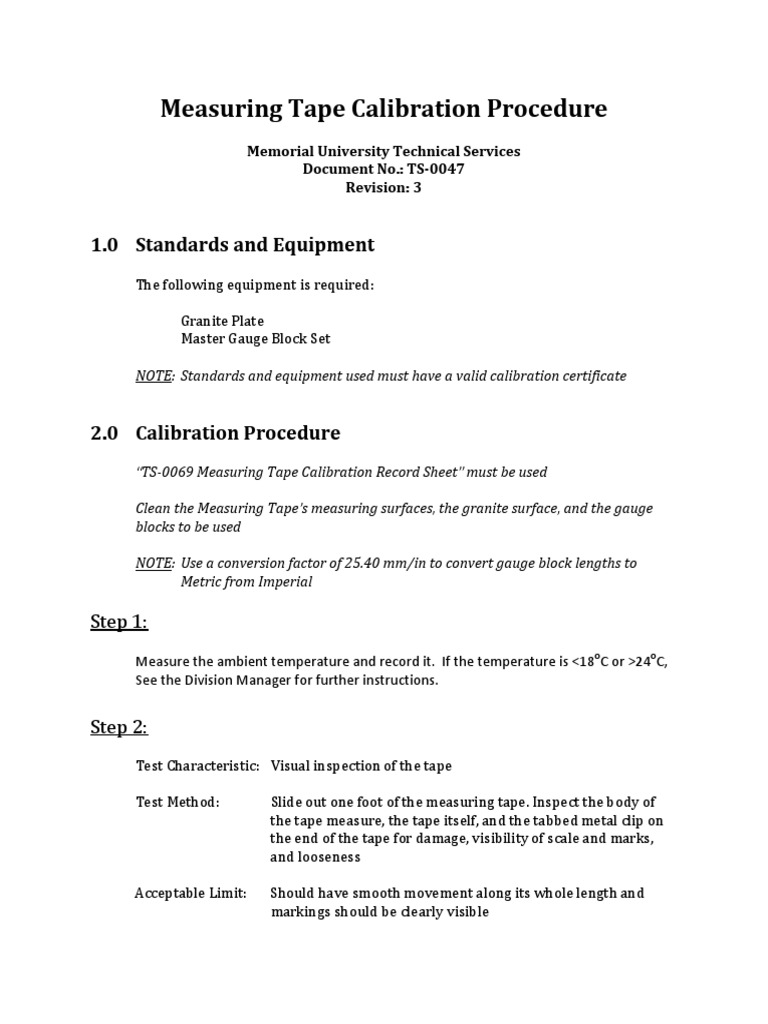 Measuring Tape Calibration Pdf Calibration Measurement