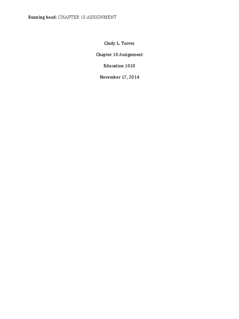 Running Head:: Chapter 10 Assignment | PDF | Classroom Management ...