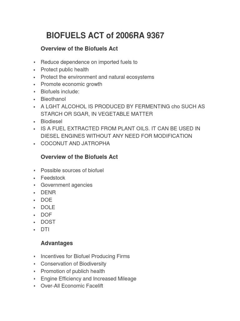 BIOFUELS ACT of 2006RA 9367 | PDF | Biodiesel | Biofuel