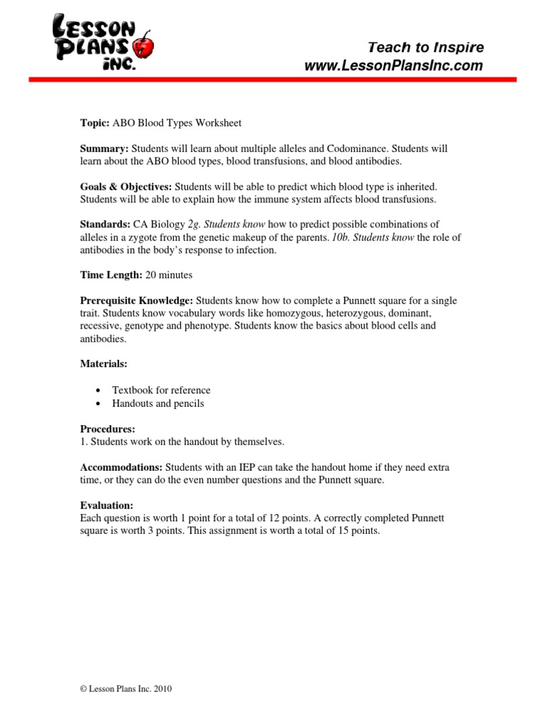 Printables Codominance Worksheet Blood Types codominance worksheet blood types answers davezan vintagegrn