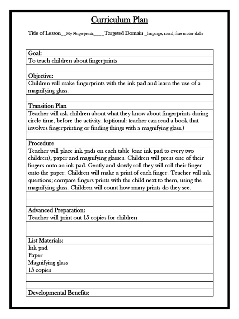 Curriculum Plan For Portfolio 1 | PDF