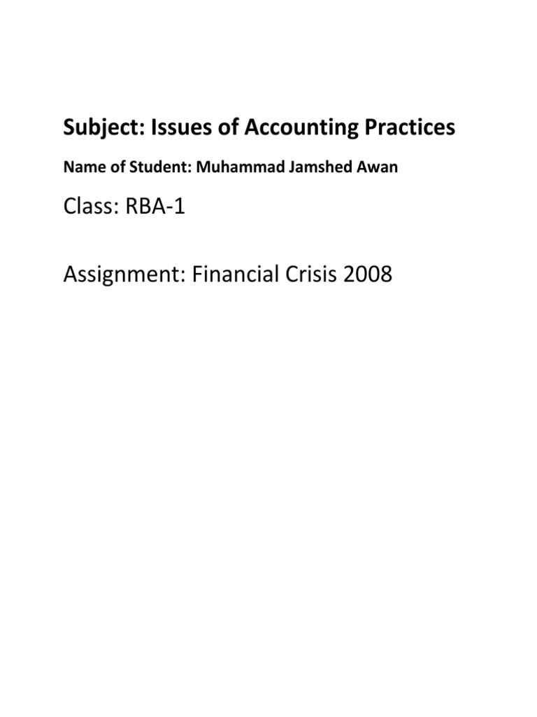 Subject Issues of Accounting Practices Class RBA1 Assignment