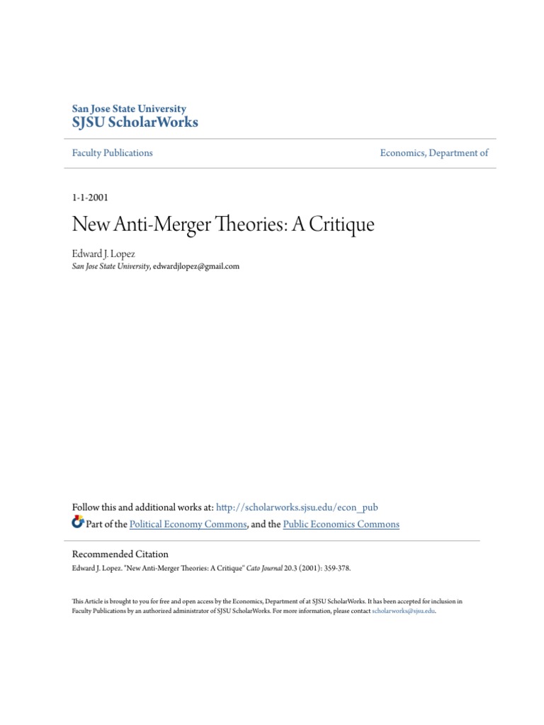 New Anti-Merger Theories - A Critique | PDF | Competition Law | Mergers ...