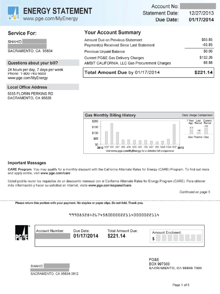 Pg E Bill Template