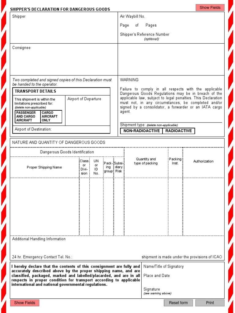 Shippers Decl Form Blank | PDF