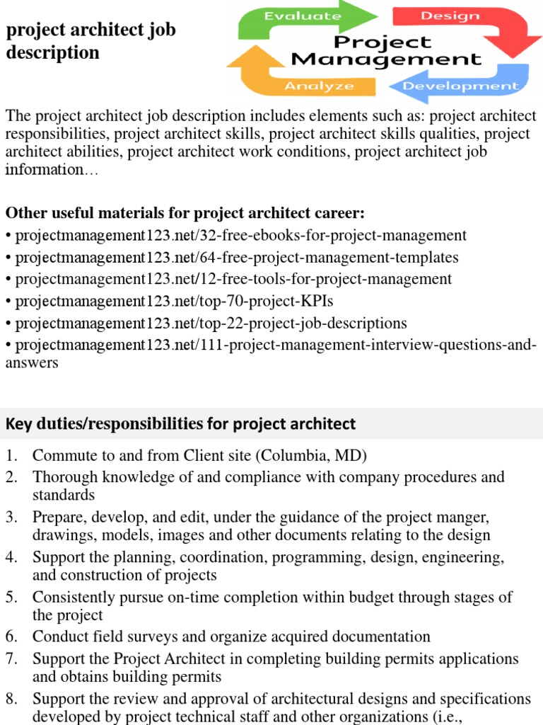 Project Architect Job Description PDF Architect Specification
