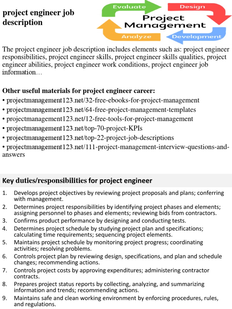 Project Engineer Job Description Overview | PDF | Engineer ...