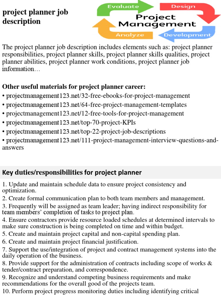 Project planner job description project management science and