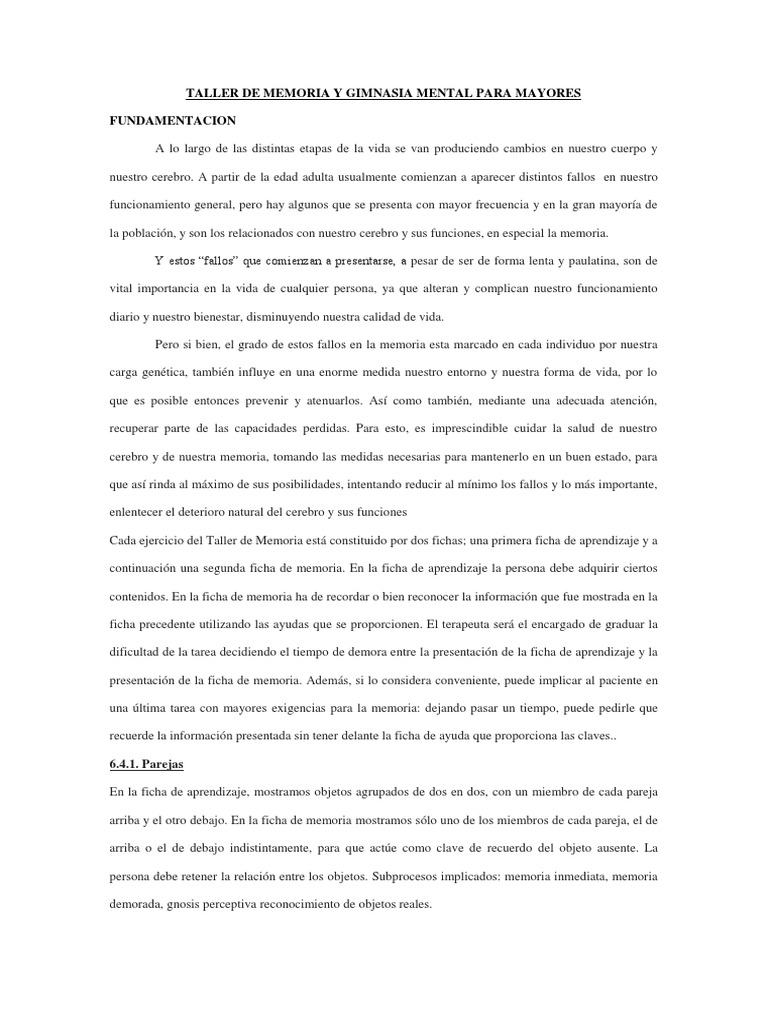 Taller de Memoria para Adultos Mayores | PDF | Memoria | Cerebro