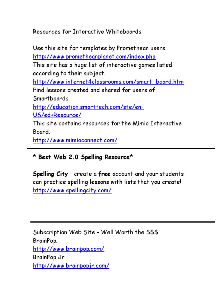 Interactive Whiteboard Resources | PDF