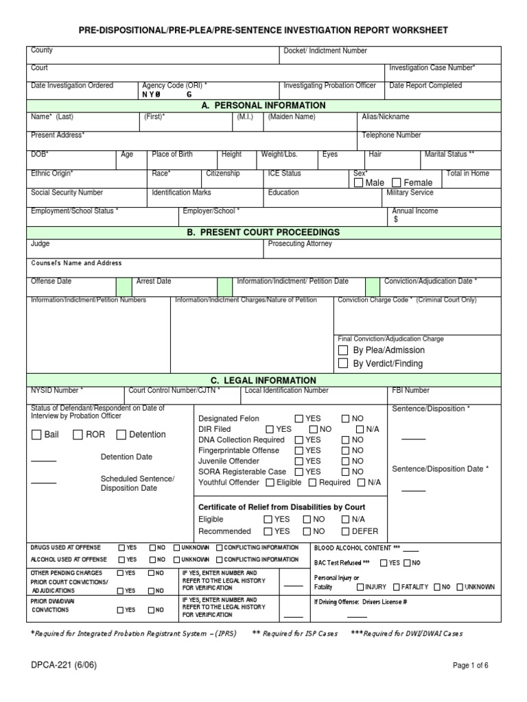Pre-Sentence Investigation Report Form | PDF | Driving Under The ...