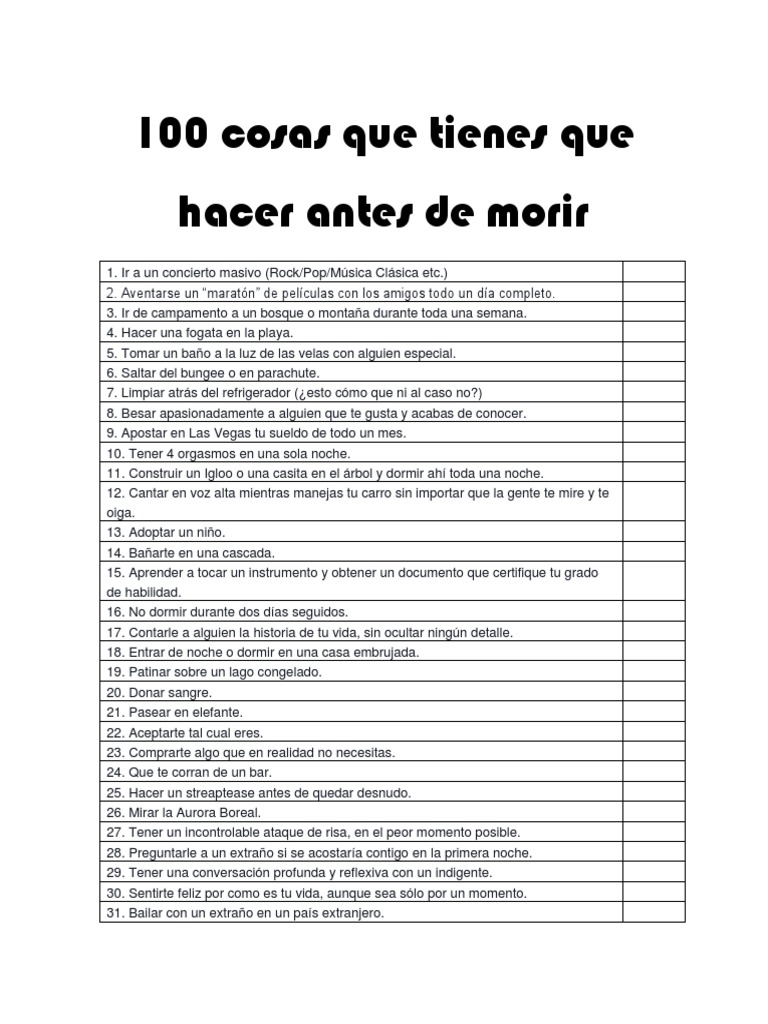 100 Cosas Que Tienes Que Hacer Antes de Morir | Ocio