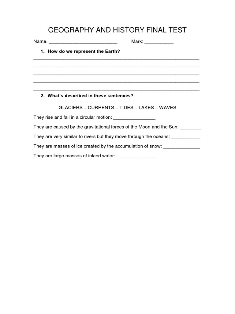 Geography and History Final Test PDF