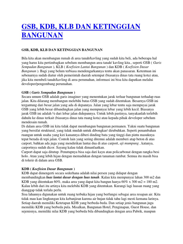 GSB, KDB, KLB: Panduan Bangunan | PDF