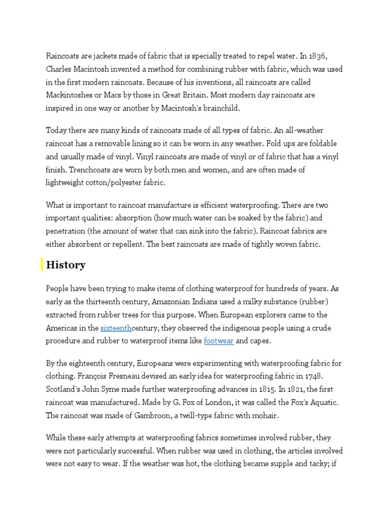 The History and Evolution of Raincoat Manufacturing PDF Sewing