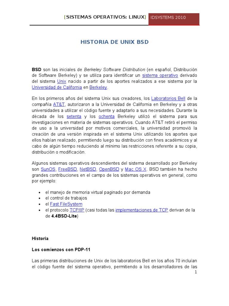 Historia de BSD y su impacto en Unix | PDF | Distribución de software ...