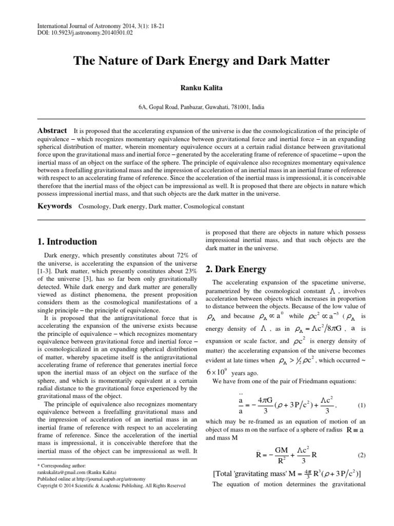 The Nature of Dark Energy and Dark Matter-Libre | PDF | Mass | Metric ...
