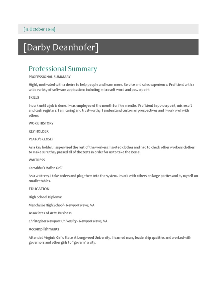 Professional Summary of Darby Deanhofer | PDF | Career & Growth | Business