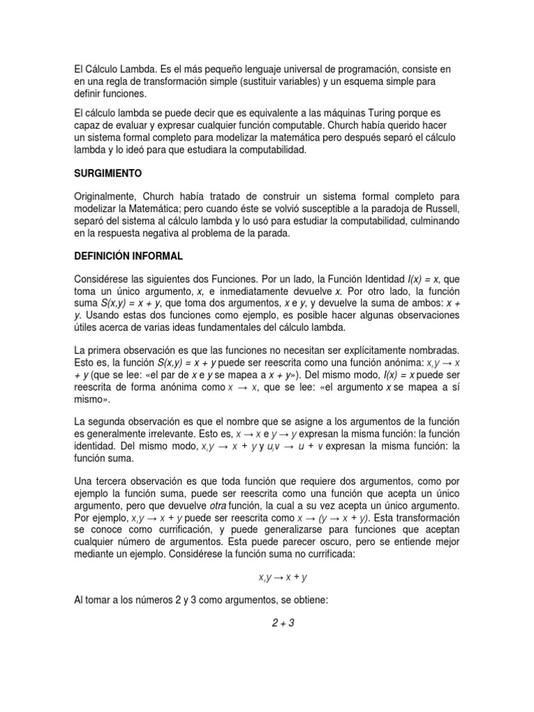 Definición y Fundamentos del Cálculo Lambda | PDF | Matemáticas ...
