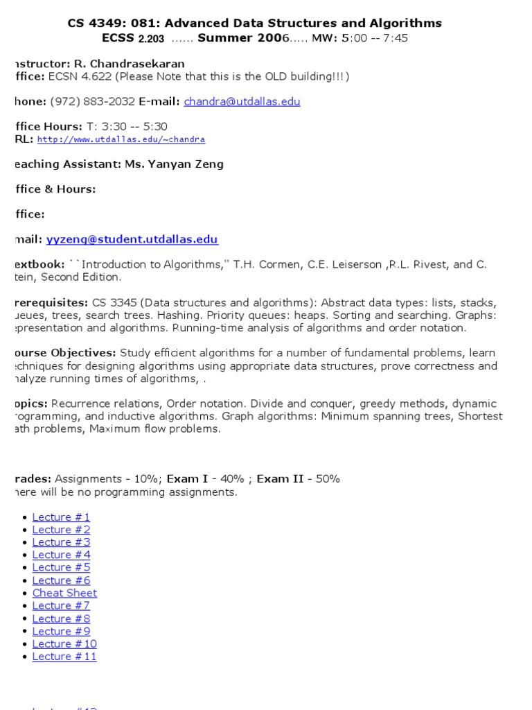 Advanced Data Structures Course Syllabus | PDF | Syllabus | Algorithms