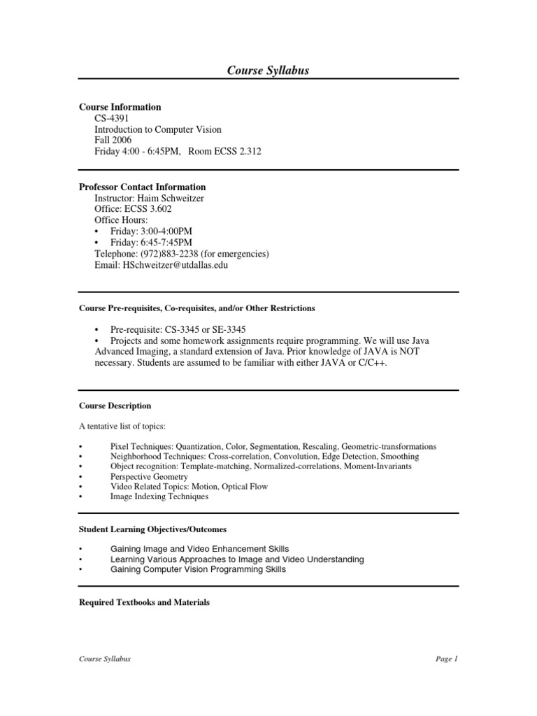 UT Dallas Syllabus For cs4391.001 06f Taught by Haim Schweitzer (Haim ...