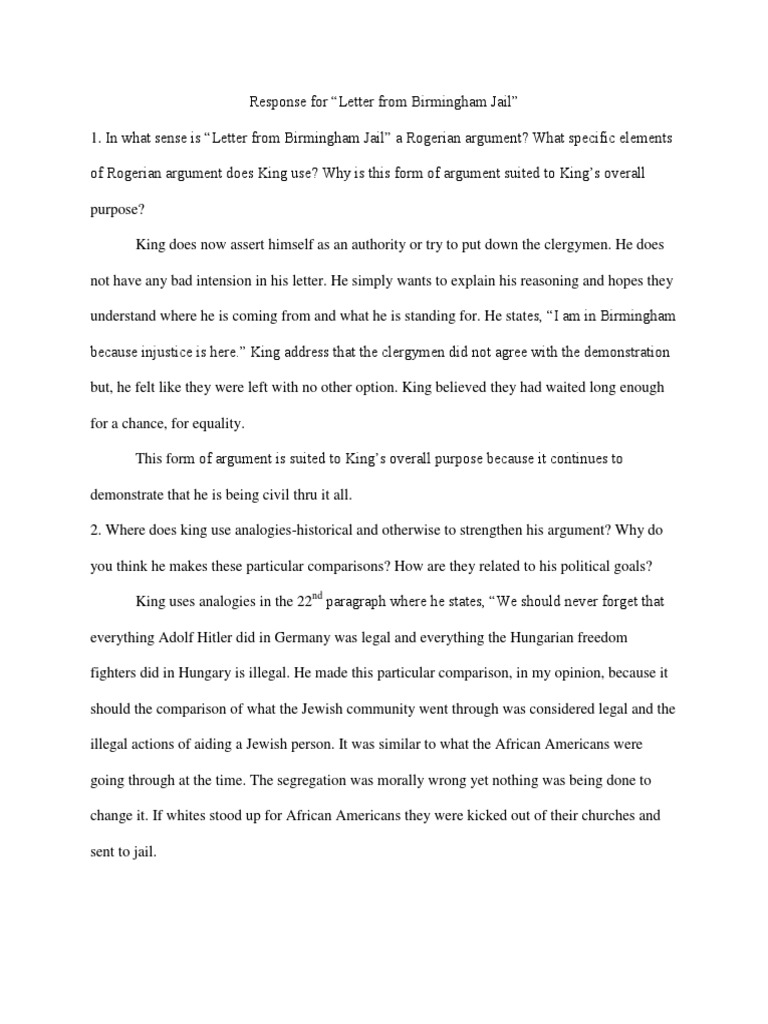 Rogerian argument paper letter birmingham jail