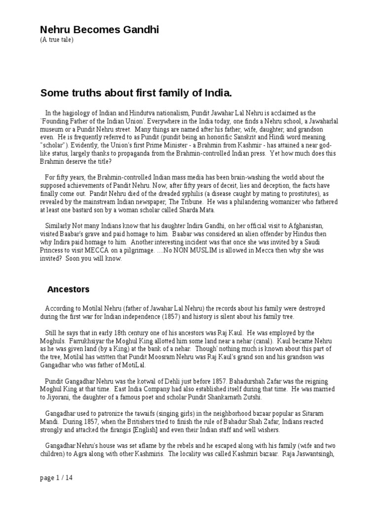 Nehru Becomes Gandhi Jawaharlal Nehru Mughal Empire
