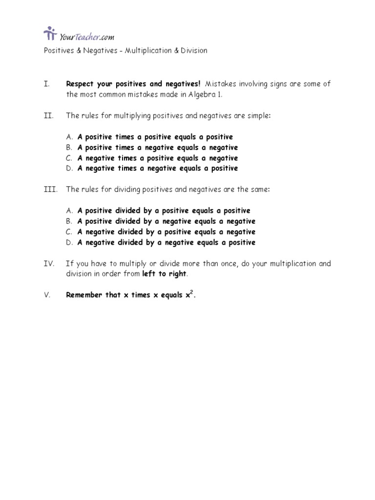 Positives and Negatives in Math Rules | PDF | Finance & Money Management