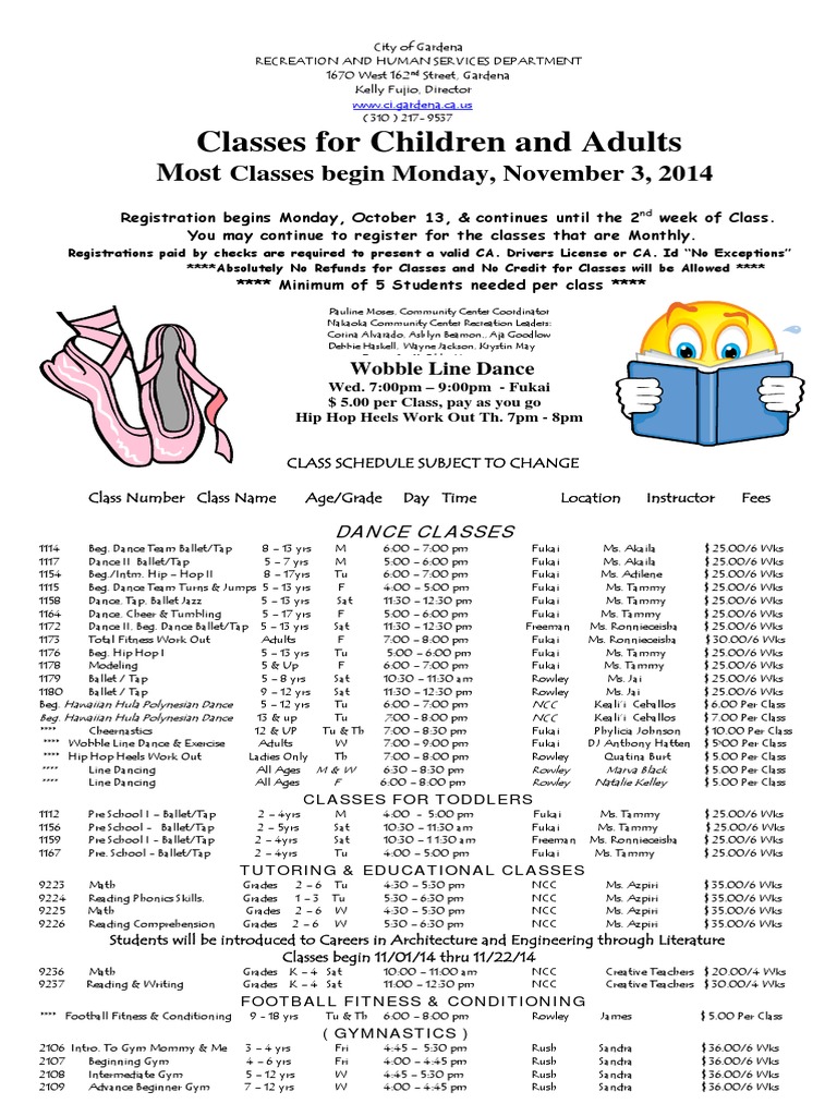 Gardena Class Schedule Performing Arts Leisure Free 30 day Trial