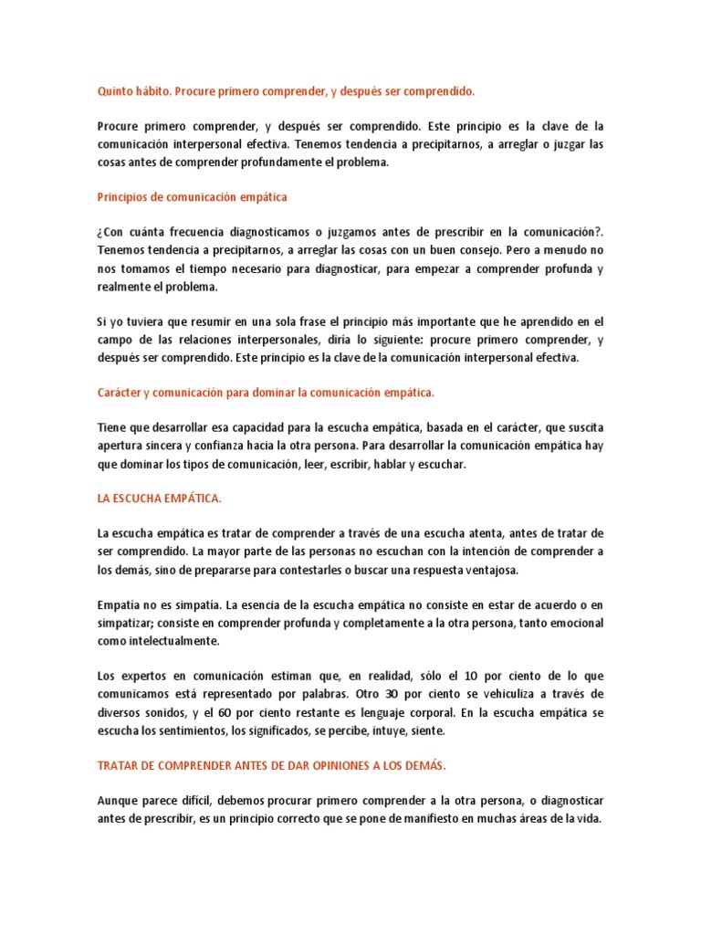 Comprender para ser comprendido | PDF | Empatía | Las emociones