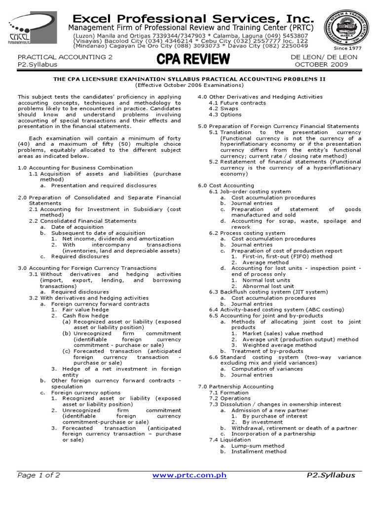 Syllabus Practical Accounting Problems 2 Hedge (Finance) Mergers