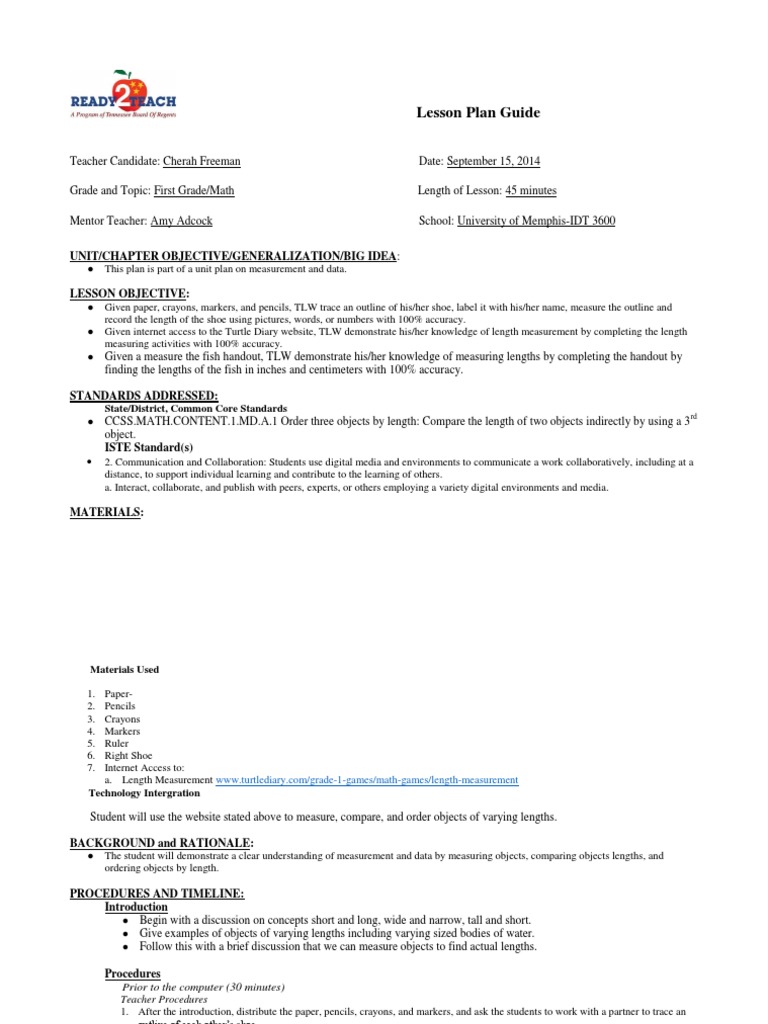 First Grade Measurement Lesson Plan | PDF | Internet | Communication