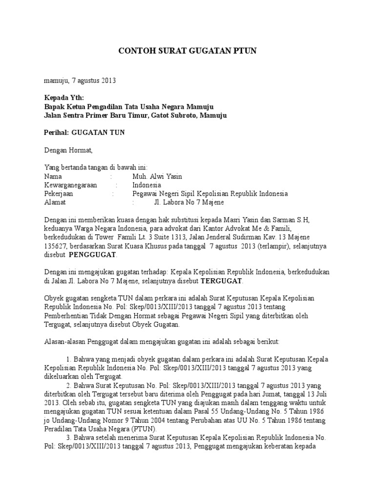 Contoh Surat Gugatan Ptun Pdf