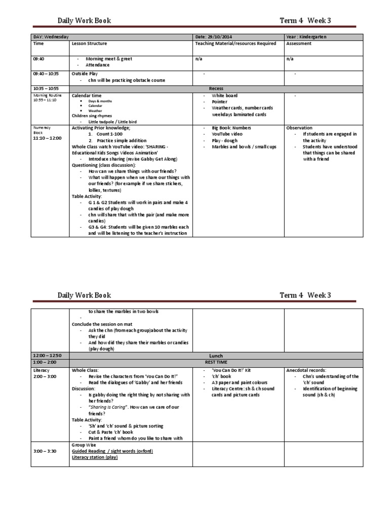 Kindergarten Daily Lesson Plan | PDF | Language Arts & Discipline
