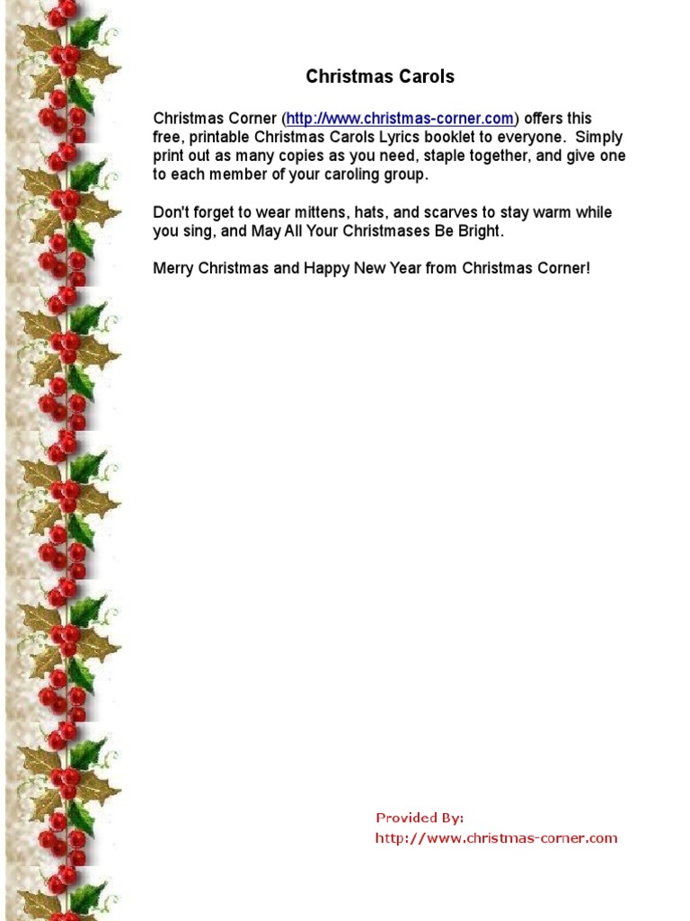 Christmas Carol Lyrics Printable PDF | PDF | Christmas Traditions ...
